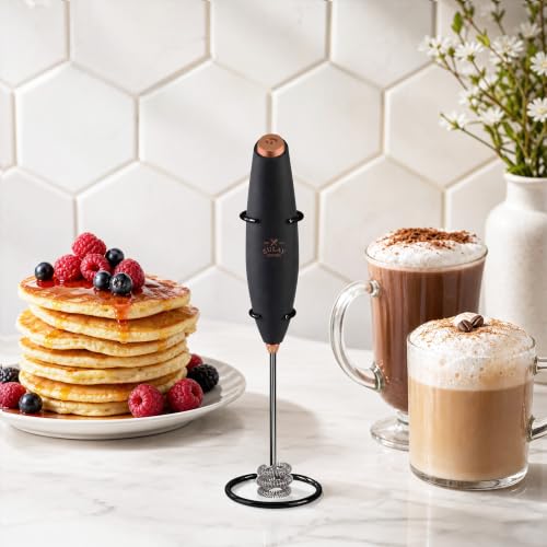 Powerful Milk Frother Wand With Duracell Batteries (Black Copper / Triple Whisk + Batteries)