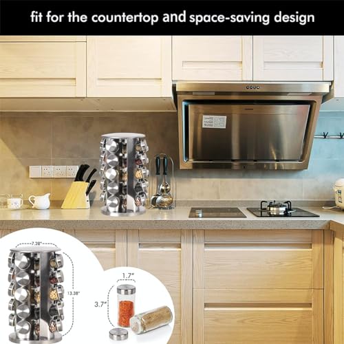 20 Jar Stainless Steel Rotating Spice Rack with Non (Sliver)