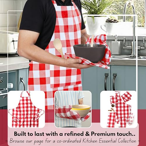 Buffalo Plaid Check Oven Mitts and Pot Holders Set of 4 (Buffalo, Red)