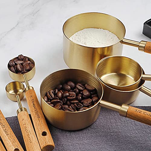 8Pcs Gold Measuring Cups and Spoons Set (Golden)