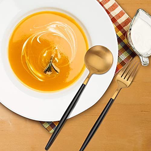 Matte Gold Silverware Set with black handle (Matte Black Gold)