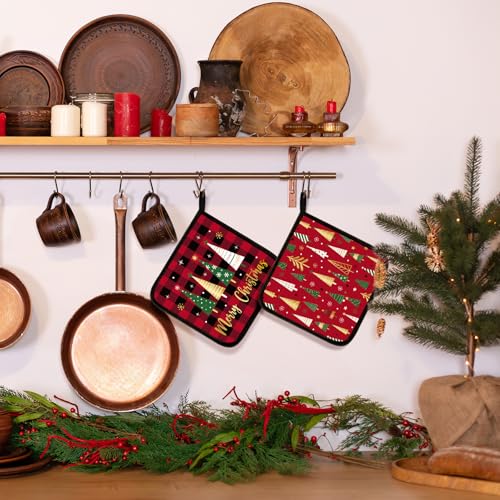 12 Pcs Pot Holders with Pocket (Red / Classic)