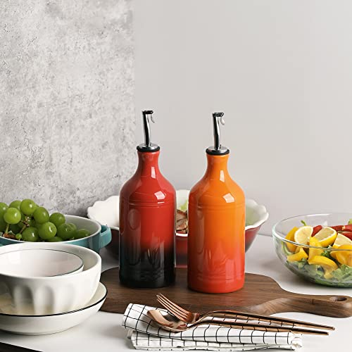 Sweejar Ceramic Olive Oil Dispenser Bottle (15.5 oz, Set of 1 / Gradient Orange)