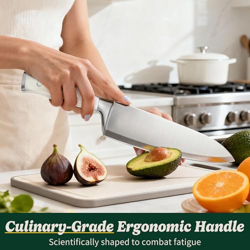 Knife Set 15 Piece Premium Chef High Carbon Stainless Steel Kitchen Knife Block Set (White)