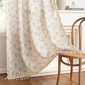 Floral Boho Linen Curtains 96 Inches Length 2 Panels Set Blue Flower Patterned Light Filtering Spring Vintage Farmhouse Window Curtains with Tassel Beige Back Tab Dining Room (Blue / 50"W x 96"L (Pack of 2))