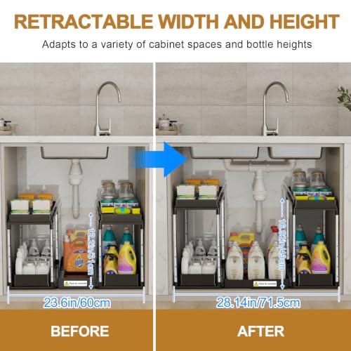 Expandable Under Sink Organizer (27.9"L x 15.51"W-Height adjustable)