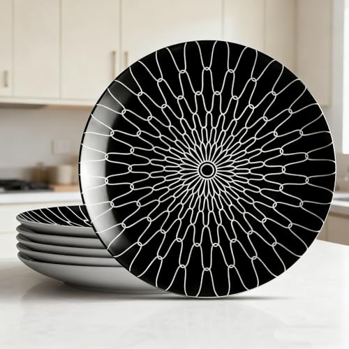 8 Inch Salad Plates Set of 6 (Black plates with white Grid / 8 inch)