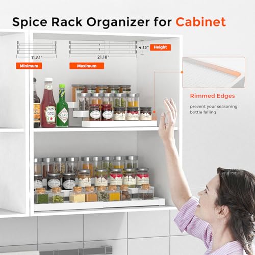 2 Pack Expandable Spice Rack Organizer for Cabinet (White / 2 Pack)