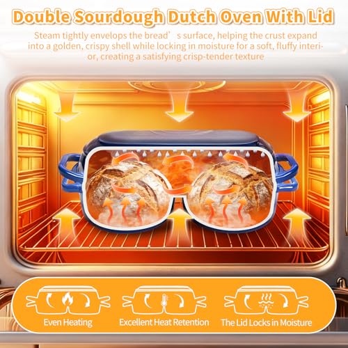 Mini Double Dutch Oven For Sourdough Bread Baking (Blue / 2.2QT)