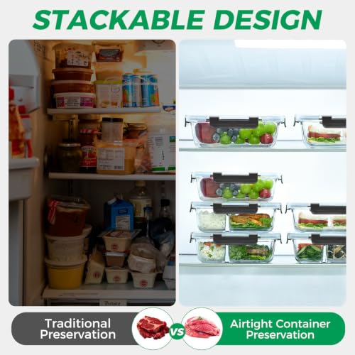 Glass Meal Prep Containers with Dividers (36OZ)