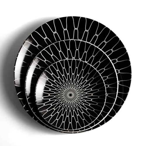 8 Inch Salad Plates Set of 6 (Black plates with white Grid / 8 inch)