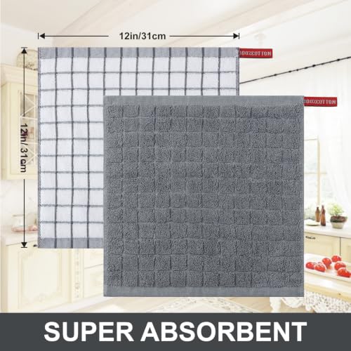Premium Cotton Kitchen Dish Cloths 12"x 12" (Grey / 12" X 12" - 8 Pack)