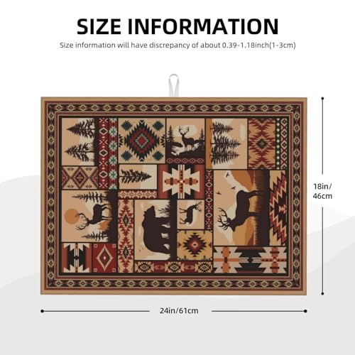 Western Wildlife Geometric Dish Drying Mat for Kitchen Counter (Brown-Wildlife / 18" x 24")