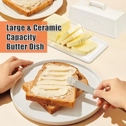 Butter Dish with Lid Ceramic Countertop Storage White