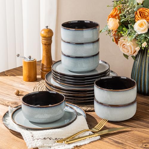 Ceramic Dinnerware Sets for 6 (Modern-Gray White / Service for 6 (18 Pcs))