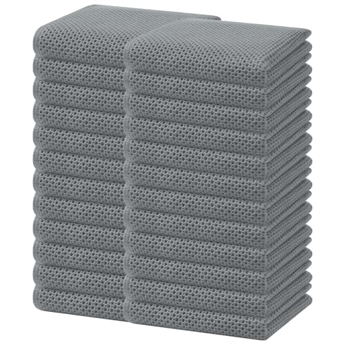 100% Cotton Waffle Weave Kitchen Dish Towels 24 (Grey / 13 X 28 - 24 Pack)