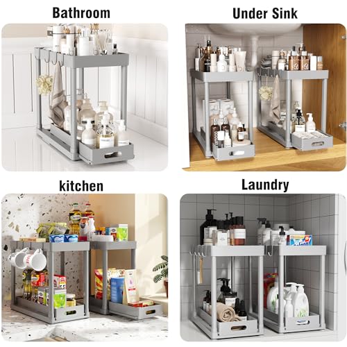 2 Pack Pull Out Storage Organizers (Grey PRO / 12.8IN)