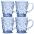 Blue Hobnail Glass Mugs Set of 4 Vintage Pressed Glass 10 oz (Blue)