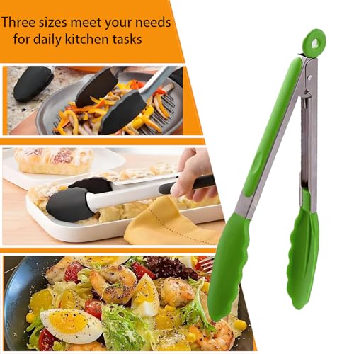 Kitchen Tongs with Silicone Tips (Grass Green)