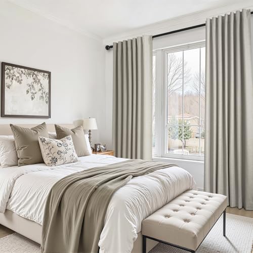 Flax Grey Blackout Curtains 95 Inch Length 2 Panels for Dining Room Darkening Curtain for Bedroom Linen Textured 100% Black Out Sunblock Light Blocking Long Drapes for Living Room Patio Door Back Tab (Flax Grey / 52"W x 95"L (Pack of 2))