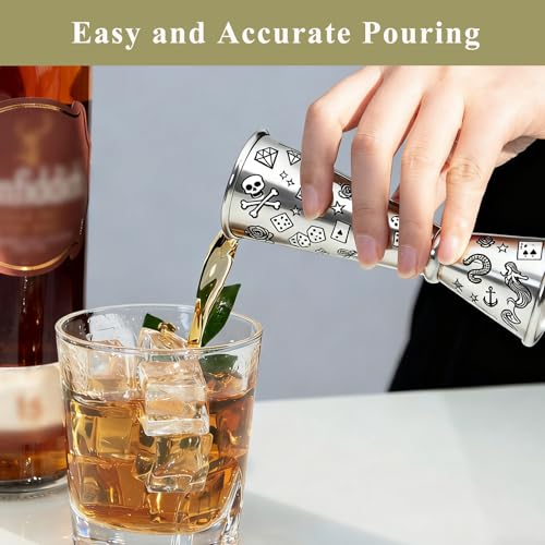 Jigger for Bartending (1 Jigger+ 2 Auto Flip Pourers / Printing Carving)