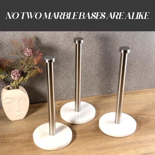 African Genuine Marble Paper Towel Holder Countertop (White Marble-silver Rod / 6" Marble Base)
