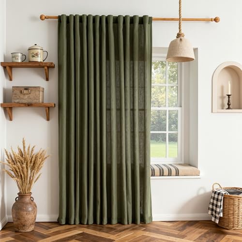 Living Room Curtains 90 Inches Long Farmhouse Light Filtering Privacy Curtain Drapes for Patio (100"W x 90"L (Pack of 1) / Olive Green-new)