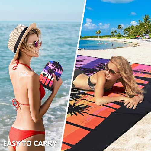 Waterproof Sandproof Beach Blanket Mat for 1 (79" X 83"（1~3 person） / Coconut Tree - Colorful)