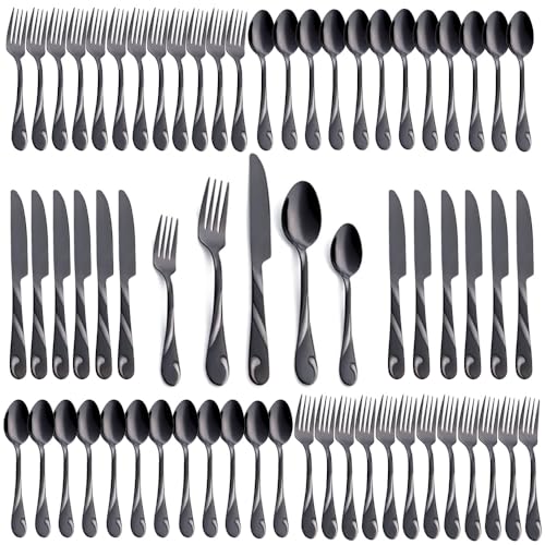 Black Silverware Set for 12 (Black / 60-Piece)