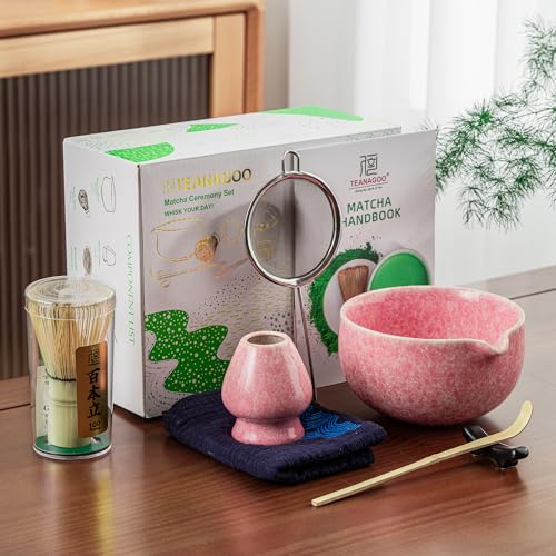 Matcha Whisk Set (Pink / 7 pcs/set, Bowl with Pouring Spout)