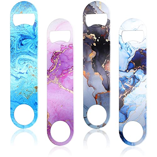 4 Pcs Flat Bottle Opener Heavy Duty Stainless Steel Opener (Marble Print)