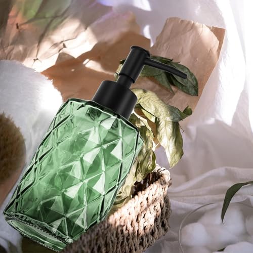 Green Glass Soap Dispenser with Pump (Diamond Green)