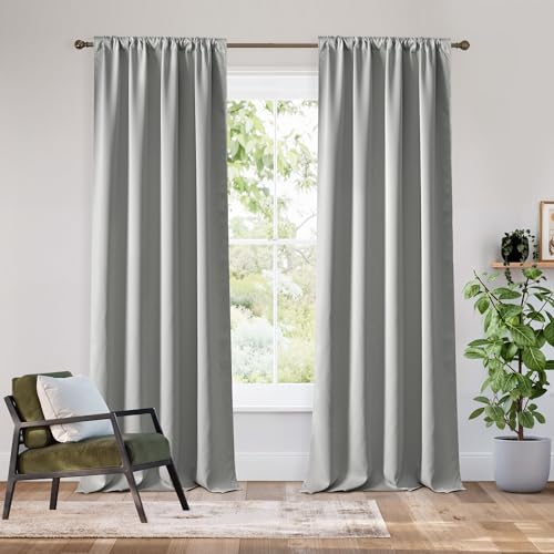 Bedroom Blackout Curtains 80 inches Long (100% Blackout - Sliver Grey / 42"W x 80"L (Pack of 2))