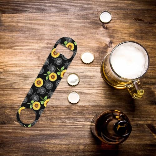 Sunflowers Stainless Steel Bottle Opener Vibrant Yellow Watercolor Flower Vintage Style Floral Black Flat Beer Bottle Opener Keychain for Home Kitchen Bar Restaurant Party Birthday Gift (Sunflowers)