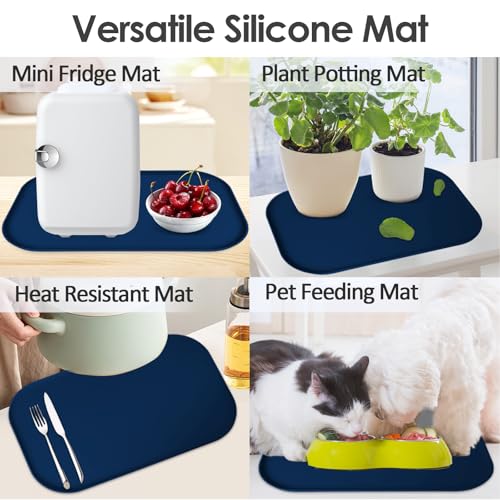 Silicone Coffee Maker Mat with Lip for Countertops (Navy Blue / 17.4'' x 10.6'')
