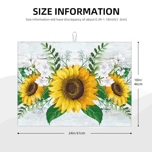 Sunflowers Dish Drying Mat XL Microfiber Kitchen Drying Mat Large Green Dish Drying Mats for Kitchen Counter Absorbent Quick Drying Pad 18x24 Inch (Sunflowers)