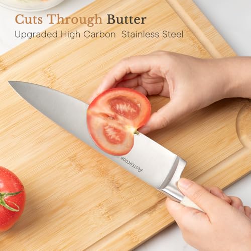 Knife Set Astercook Kitchen Knife Set with Block 14 (Cream White)
