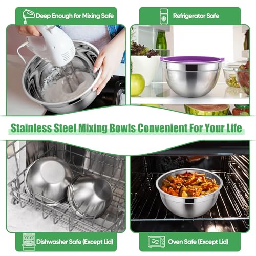 Metal Mixing Bowls with Lids Set (Multicolor / Airtight Lids)