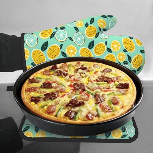 Lemon Pot Holders and Oven Mitts (Teal Summer Lime)