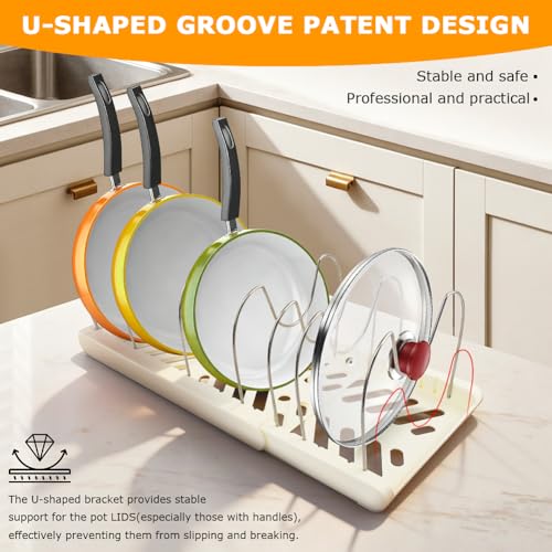 Expandable Pot and Pan Organizer Rack for Kitchen Cabinet or Under Sink (White)