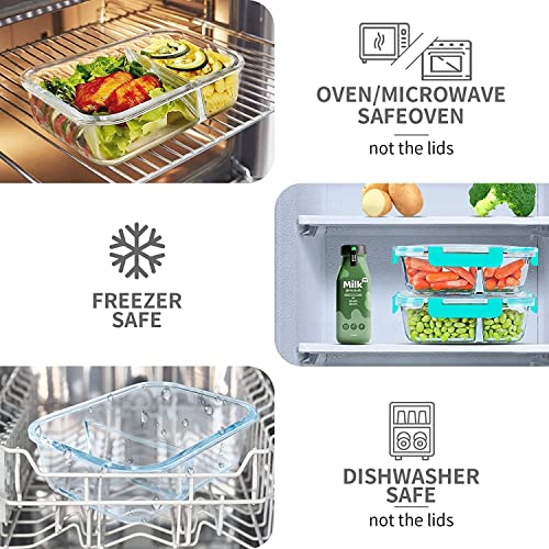 10 Packs 30oz Glass Meal Prep Containers 2 Compartments (Green)
