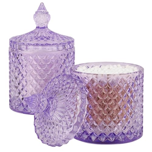 2 Pack Qtip Holder Apothecary Jars with Lid (10 oz (2 pack) / Purple)