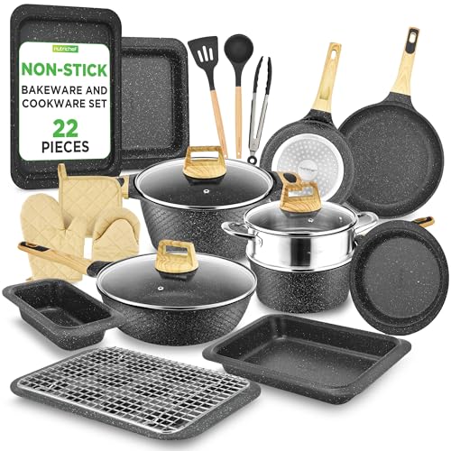 22 Piece Nonstick Ceramic Cookware Set (Black / 22pc Set)