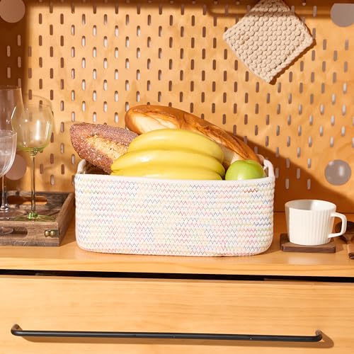 Small Storage Baskets for Organizing (3pcs-L13xW8.5xH5.1" / Rainbow Stitches)