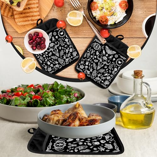 Gothic Witchy Skull Pot Holders with Pockets (Color-a)