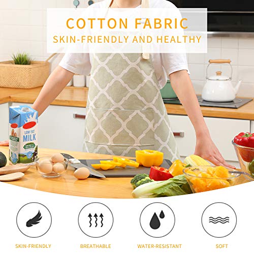 2 Pieces Cotton Linen Waterproof Bib Kitchen Apron with Pockets (Grey/Green)