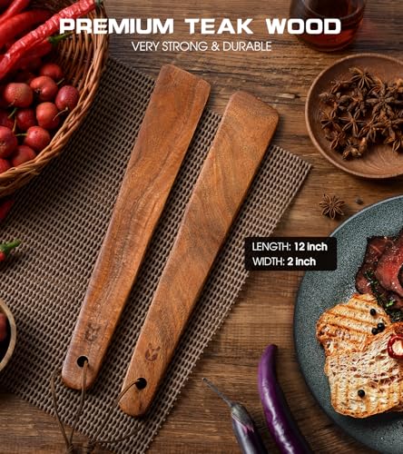 12" Teak Wooden Spatula for Cooking (2PCS Wooden Spatula)