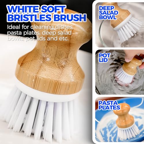 6 Pack Dish Brush with Bottle Brush Scrub Brush Straw (White)