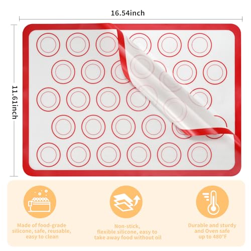 2 Pack Silicone Macaron Baking Mat (Red with Circles 0.4mm)
