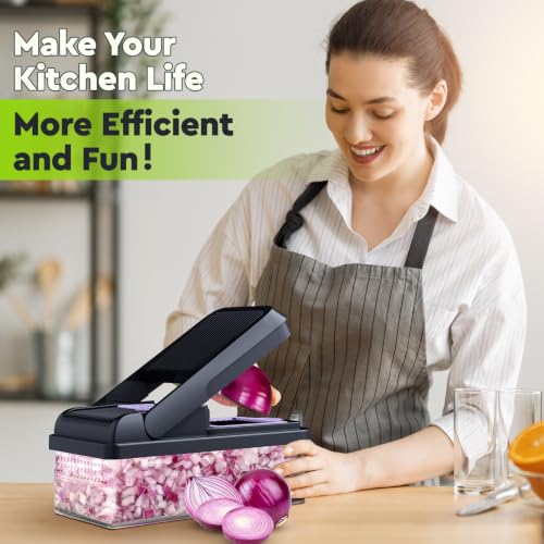 15-in-1 Vegetable Chopper, Food Veggie Chopper With Container (Purple / 10 blades)